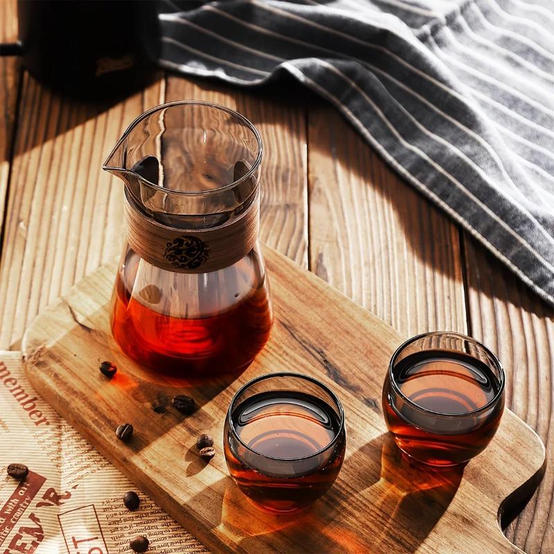 17oz/500ml Glass Coffee Pot Carafe with Wood Heat-Resistant Layer, High Borosilicate Espresso Shot Glass Mug , Coffee Accesories
