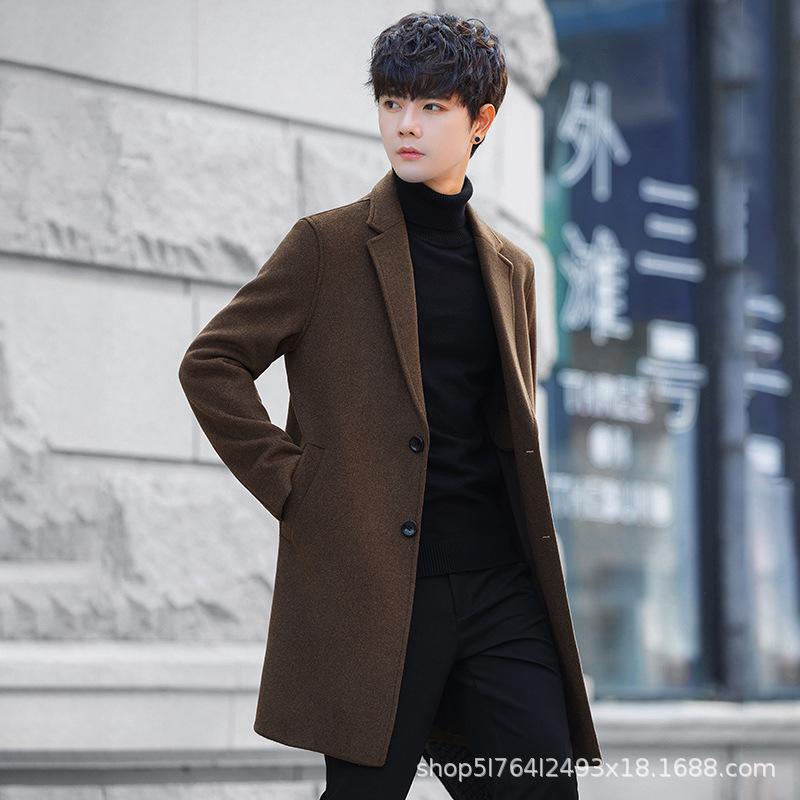 Herren Wintermantel Herren Mittellang und Lang Koreanische Version Figurbetont Wollmantel Verdickter Trenchcoat