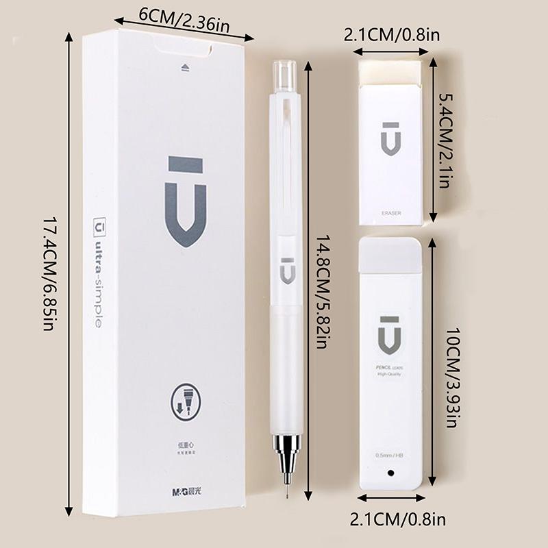 1Set Plastic Automatic Pencils White Students Stationery 0.5Mm Eraser Pencils Gift Box Office School Supplies