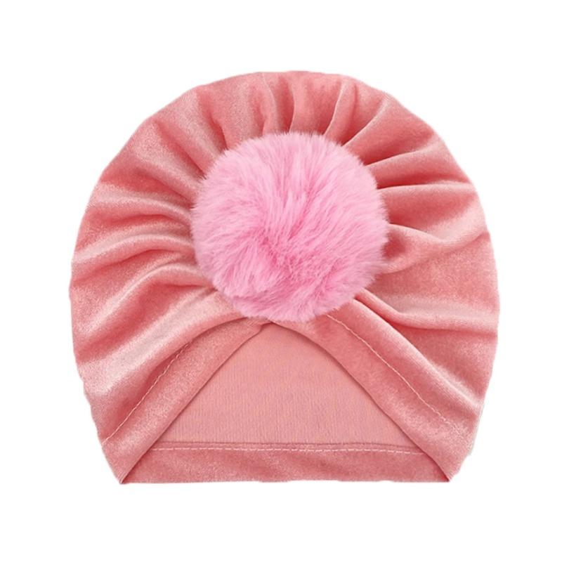 Winter Golden Velvet Hairball Cap Autumn Popular Infant Warm Hat Babyhat Dome Baby