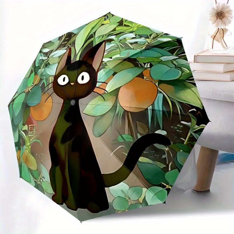 1pc Cat Garden Automatic Open/close Umbrella, 8-Rib Sturdy Structure, Portable Travel Umbrella, Parties, Everyday Use, Outdoor Accessory, Ar