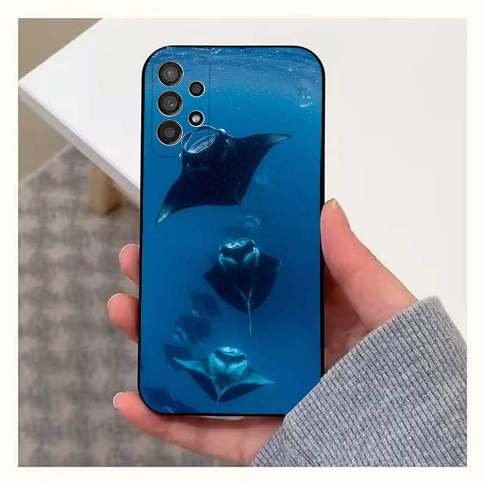Manta Ray Ocean Animal Phone For Samsung S22,S25,S24,S23,Ultra,FE,Plus,S21,S20,S10,S9,Lite,Soft Silicone Black