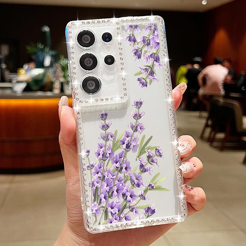 Ladybug Flowers Print Phone Case For Samsung Galaxy A55 A56 A54 A36 A15 A26 A16 S25 Edge S24 S22 Ultra S23 FE Diamond TPU Cover