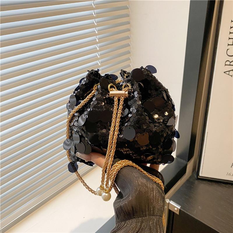 Sequin Chain Bucket Bag Dinner Bag 2025 Summer New Temperament Women's Bag Trendy Fashion Shoulder Bag Messenger Bag