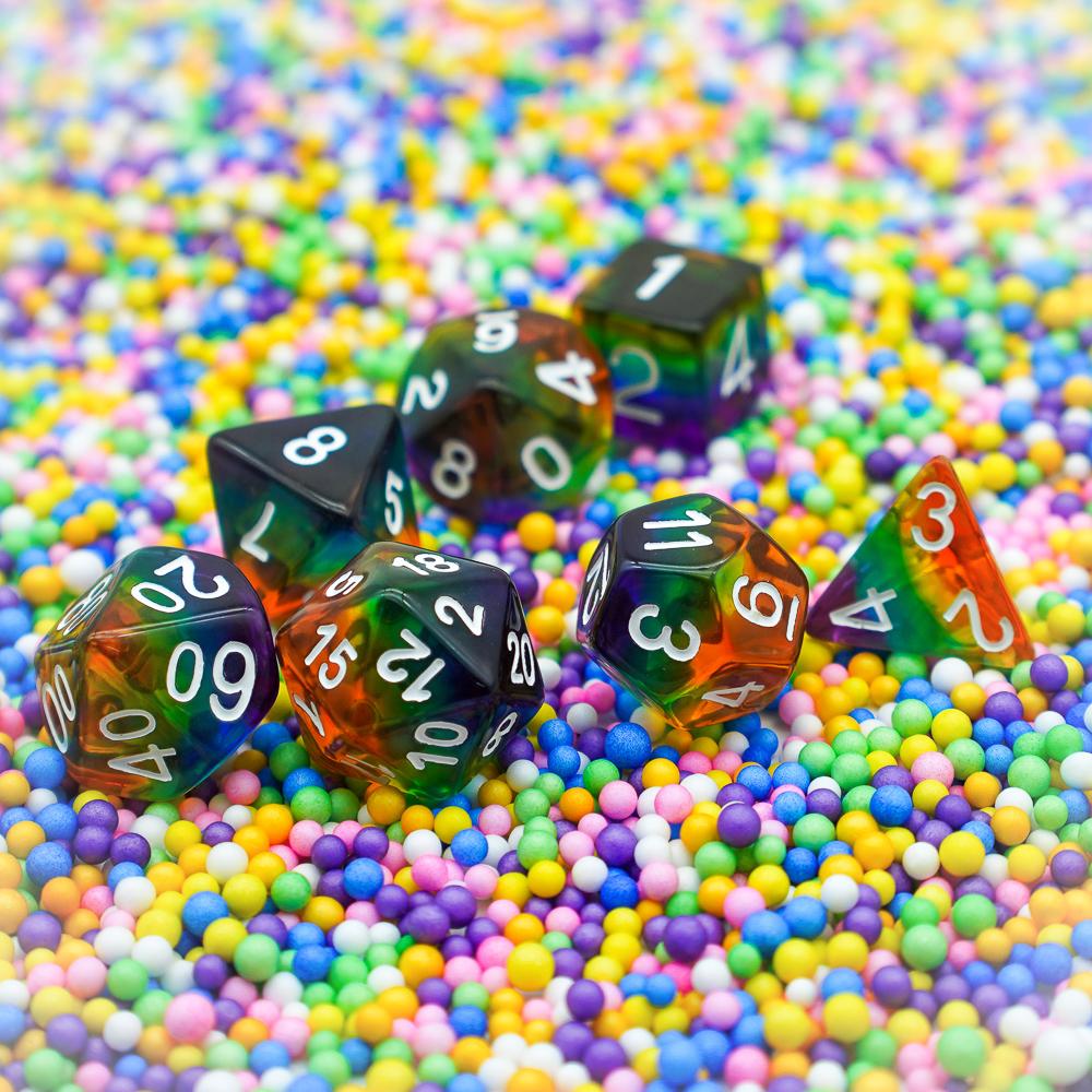 Cusdie Seven-layered Rainbow DND Dices Resin D4 D6 D8 D10 D% D12 D20 Colorful Polyhedral Dice Set for D&D Role Playing Games