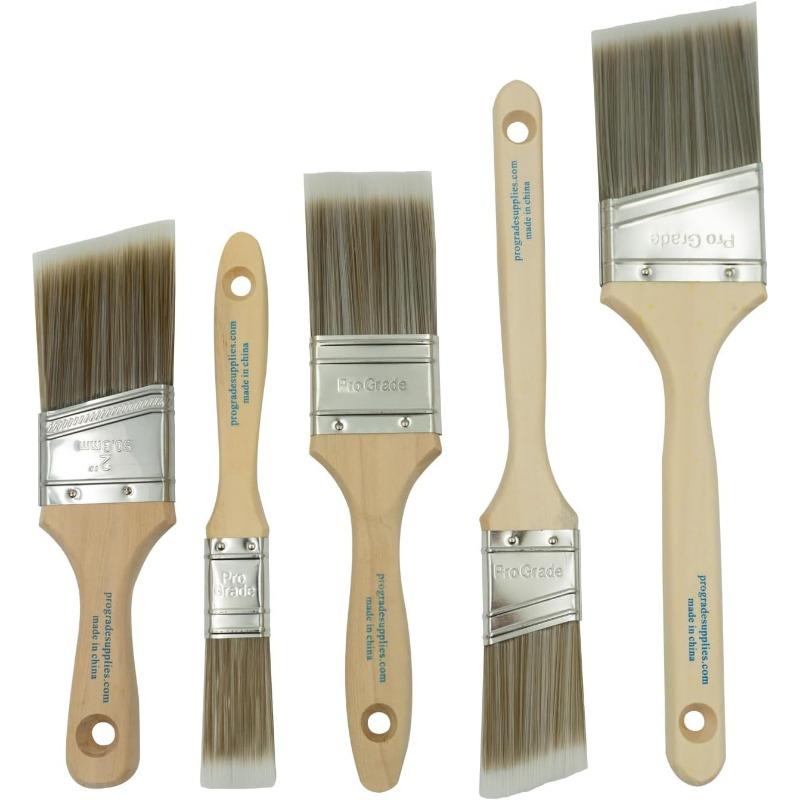 5PCS Pro Grade, Paint Brushes, 5-Piece, Paint Brush Set: Flat & Angle Brushes for Latex and Oil Paints, Stains, Interior & Exterior Home Improvement