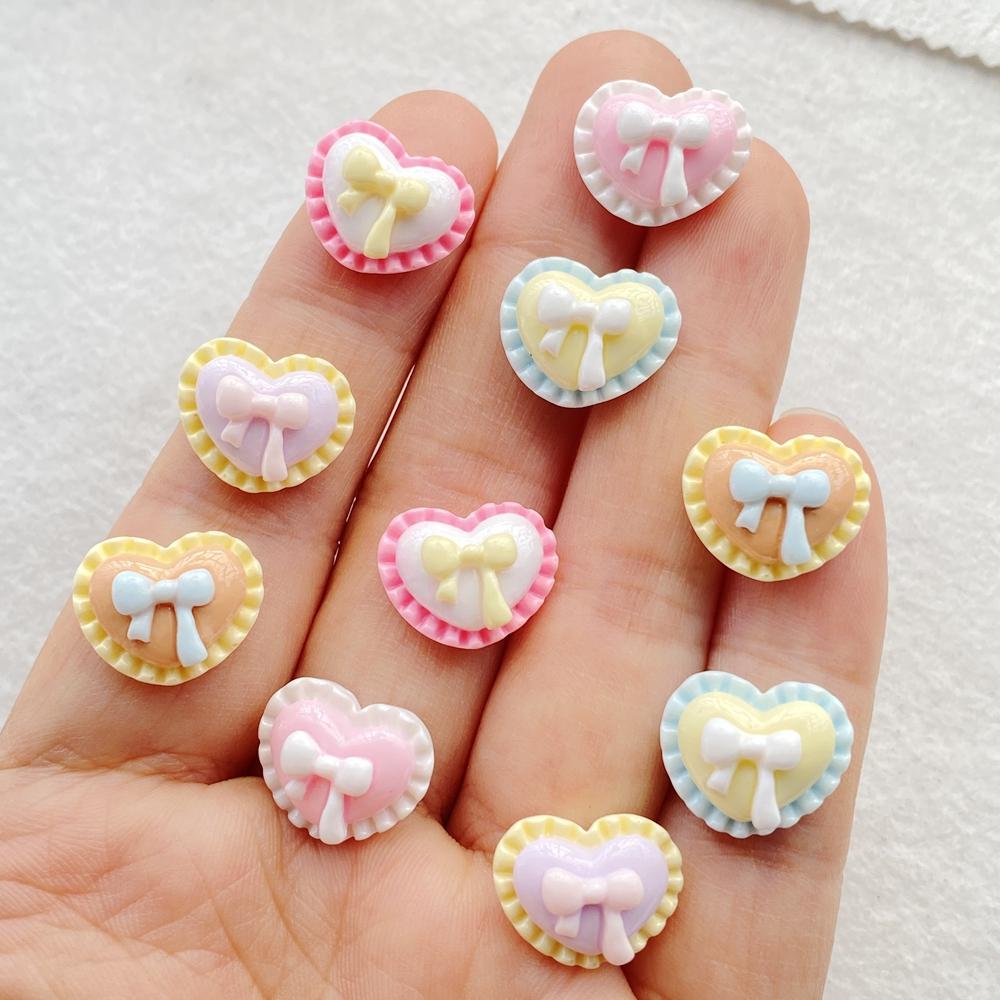 30pcs Resin Colorful Cute Bow Heart shape Flat back Rhinestone Scrapbook DIY Wedding Applique Decor Jewelry Accessories Crafts