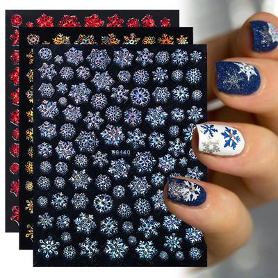 Sparkly Bronzing Christmas 3D Snowflake Nail Stickers Colorful Laser Glitter Xmas Snowflakes Nail Decals Nail Art Supplies