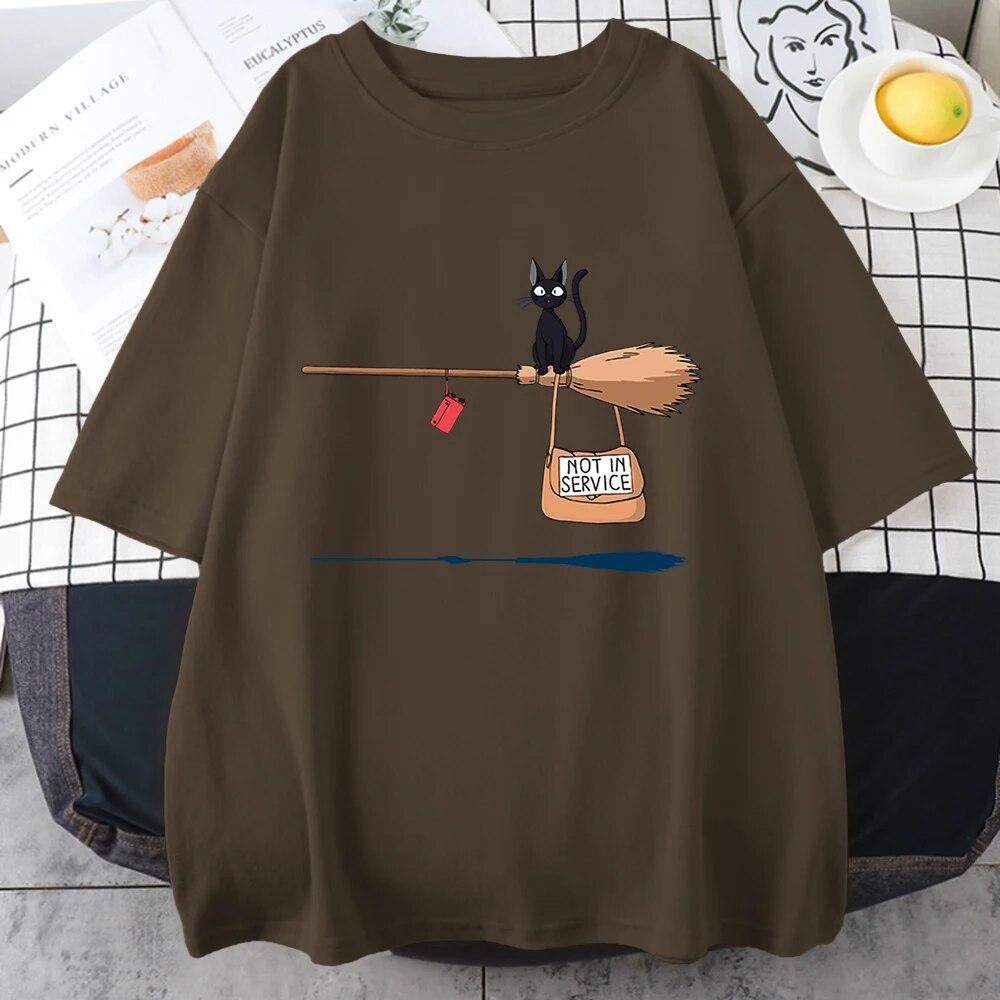 

Служба доставки Kiki s Cat On Magic Broom Одяг унісекс, бавовна, японські топи Harajuku, вільні футболки з вирізом і короткими рукавами унісекс L
