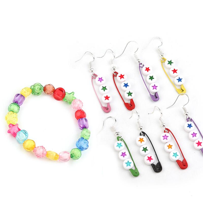 50pcs/Lot Acrylic Star Spaced Beads Round Beads For Jewelry Making DIY Kids Puzzle Handmade Charms Bracelet Earrings
