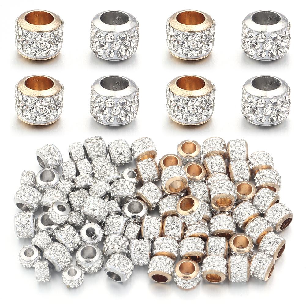 20pcs Rhinestone Crystal Beads Shambhala Ball Beads Metal Big Hole Beads Loose Spacer Beads For Jewelry Making DIY Accessories