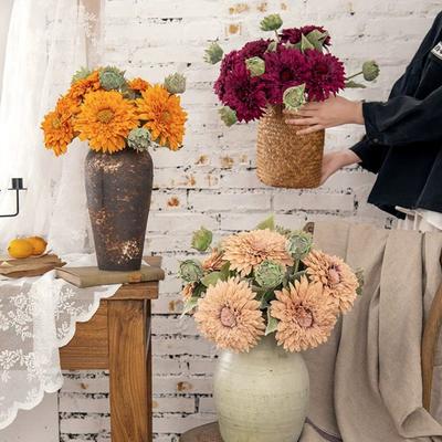2 st Bröllopsbrudbukett Solros Konstgjorda Blommor Grönska Stor Bränd Falsk Blomma för DIY, Centerdekor, Blomsterarrangemang Dekor