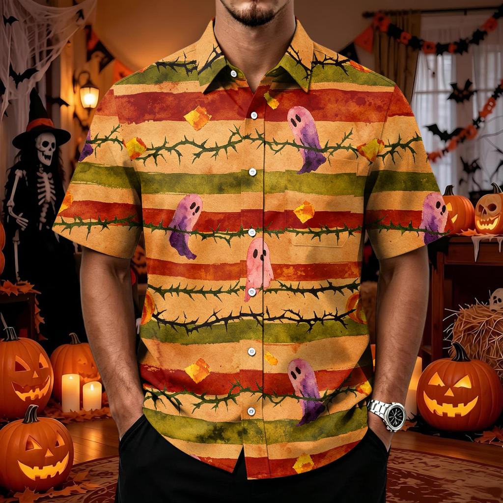 Men's Halloween Button Down Shirt Short Sleeve Casual Cardigan for Party