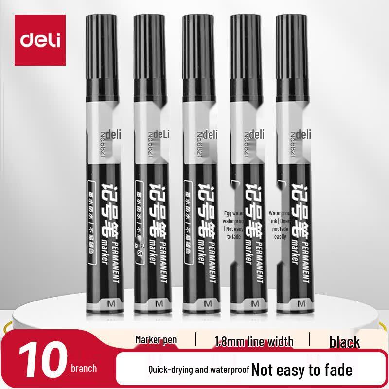 Deli Black Oil-Based Thick Tip Marker Pen, 10-Pack