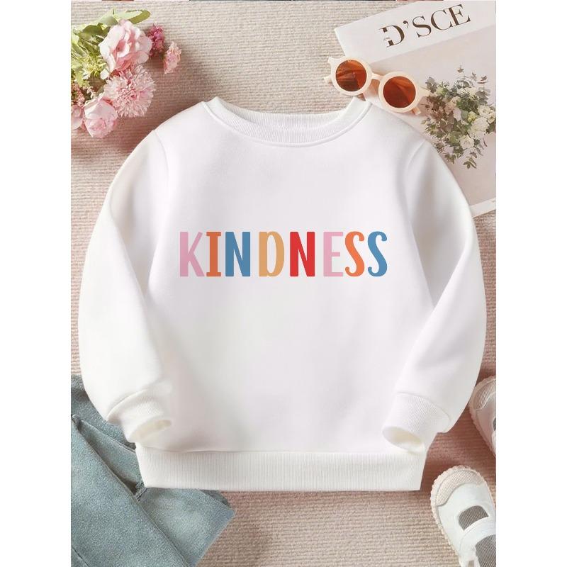 Kids Crewneck Sweatshirt, Colorful Kindness Positive Bright Letter Graphic Print 110 белый