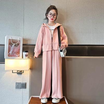 Girls Spring Autumn Sweatshirt Jacket+Drawstring Sweatpant School Kids Tracksuit Child Jogger Outfit