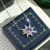 Elegant S925 Sterling Silver Sunflower Necklace, Inlaid Amethyst/Topaz Crystal, Fashion Starburst Choker Jewelry for Women