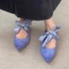 Sheepskin Version~ Retro Pointed Head Bow Ballet Single Shoes Lace-up Low-heeled Mary Jane Shoes Light Mouth Temperament Flats
