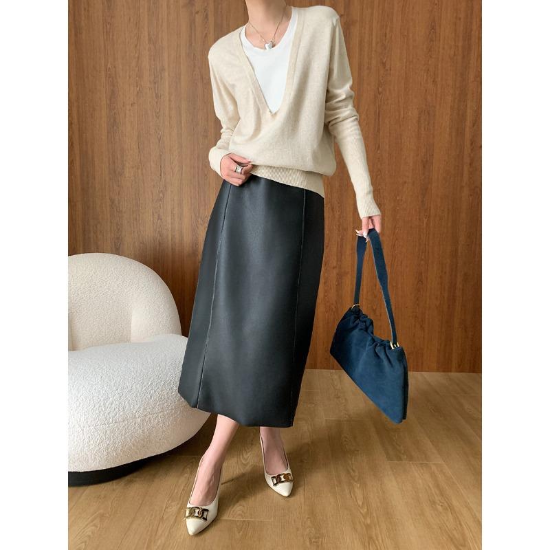 

Синан французский стиль V-образный вырез свободный двухсекционный трикотажный свитер осень/зима 2024 One Size