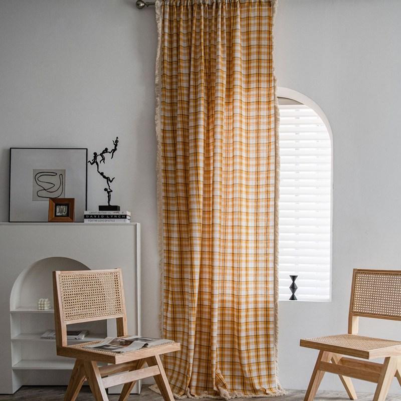 Green Plaid Yarn-dyed American Curtain Finished Kitchen Drapes Bay Window Curtain Semi-shading Living Room Bedroom Valance