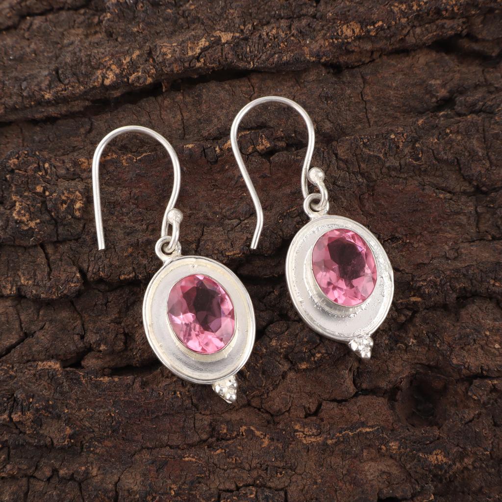 Pink Tourmaline Gemstone Earrings, Handmade 925 Sterling Silver Jewelry, Meditation Earrings Jewelry For Women