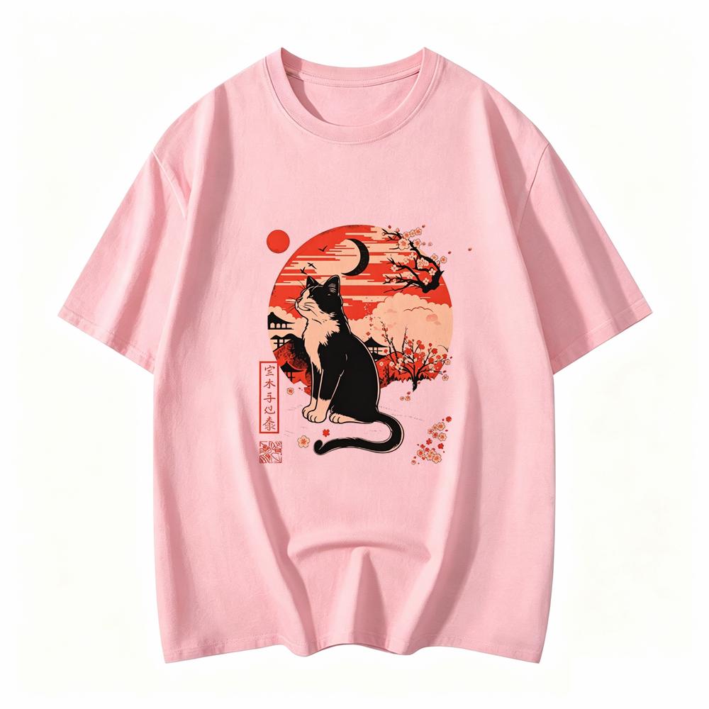 Cute Anime Cat Japanese Retro Fun Cat Pattern Tshirt Y2k Tshirt Unisexs Tshirt Summer Streetwear Graphic T Shirts Personality