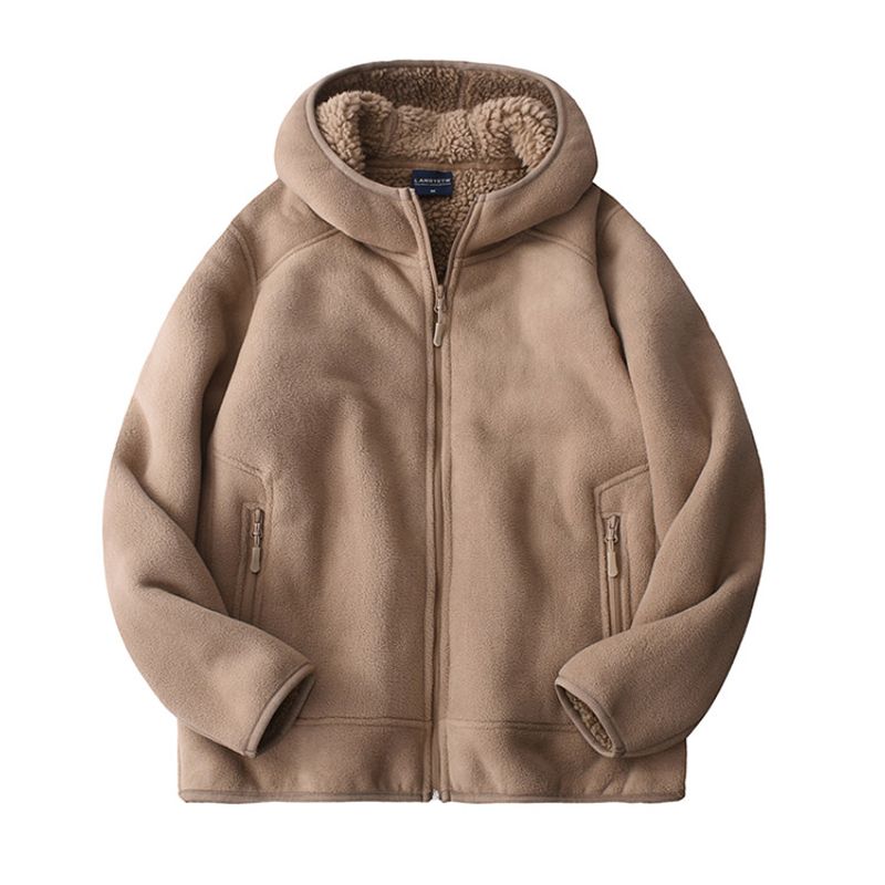 Berber Fleece Outerwear Men's Winter Fleece-lined Thickened Hooded cardigan Double-sided Polar Fleece Hoodie Foreign Trade Men's Clothing Jacket