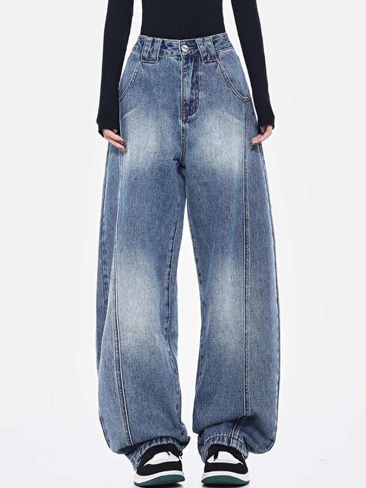 90. léta Modré volné džíny High Street Dámské Americký styl Vintage Wash Kalhoty se širokými nohavicemi Základní Jednoduché Ležérní Módní Volné kalhoty