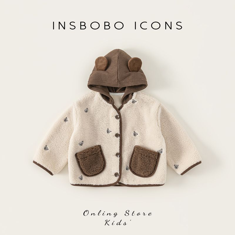 Insbobo Children s Jacket Spring Girls  Fleece Sweater 2026 New Boys  Hooded Top Spring and Autumn Children s Clothing Trendy Beige 100