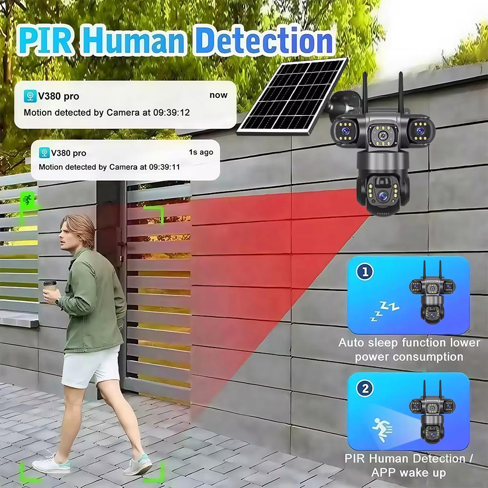 LS VISION V380 Solar 4G Camera Outdoor 12MP 6K Triple Lenses Triple Screens Security Video Monitor Night Vision Waterproof CCTV Cameras