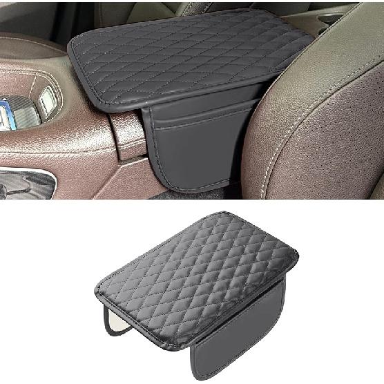 Car Armrest Box Cover Diamond Quilted Grade Leather Console Organizer Car With Side Storage Pocket Universal Vehicle Middle Console Cover, Most