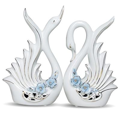 Modern Elite Swan Pair Ceramic Art Figure | Beautiful Home Decor (Set of 2, White)