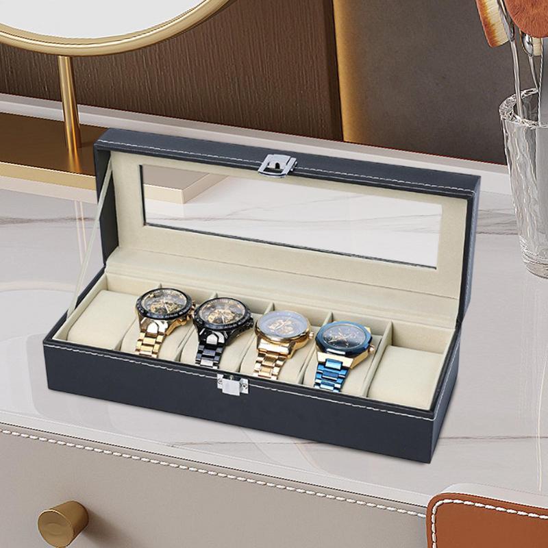 Watch Case Waterproof PU Leather Watch Holder Organizer for Men with 6 Slots Watch Display Box Travel Case Father's Day Gifts
