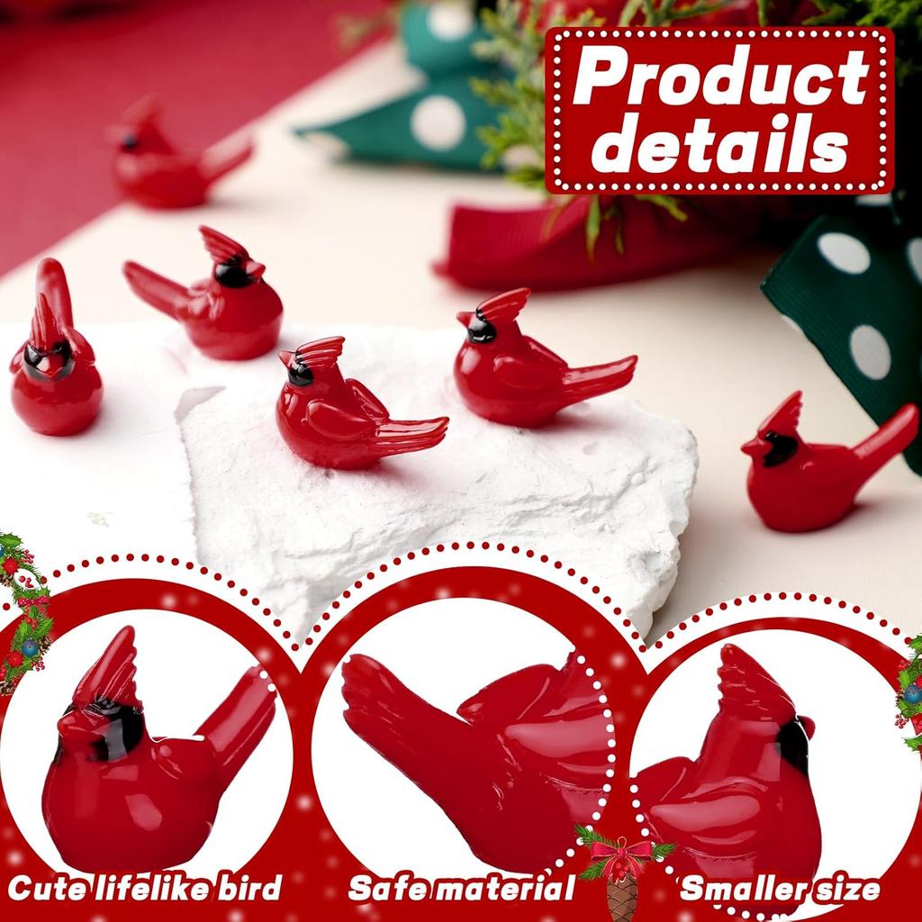50Pcs Mini Resin Red Cardinal Bird Tiny Cardinal Figurine Ornaments For Gift Xmas Miniature Garden Crafts Cake Christmas Decor