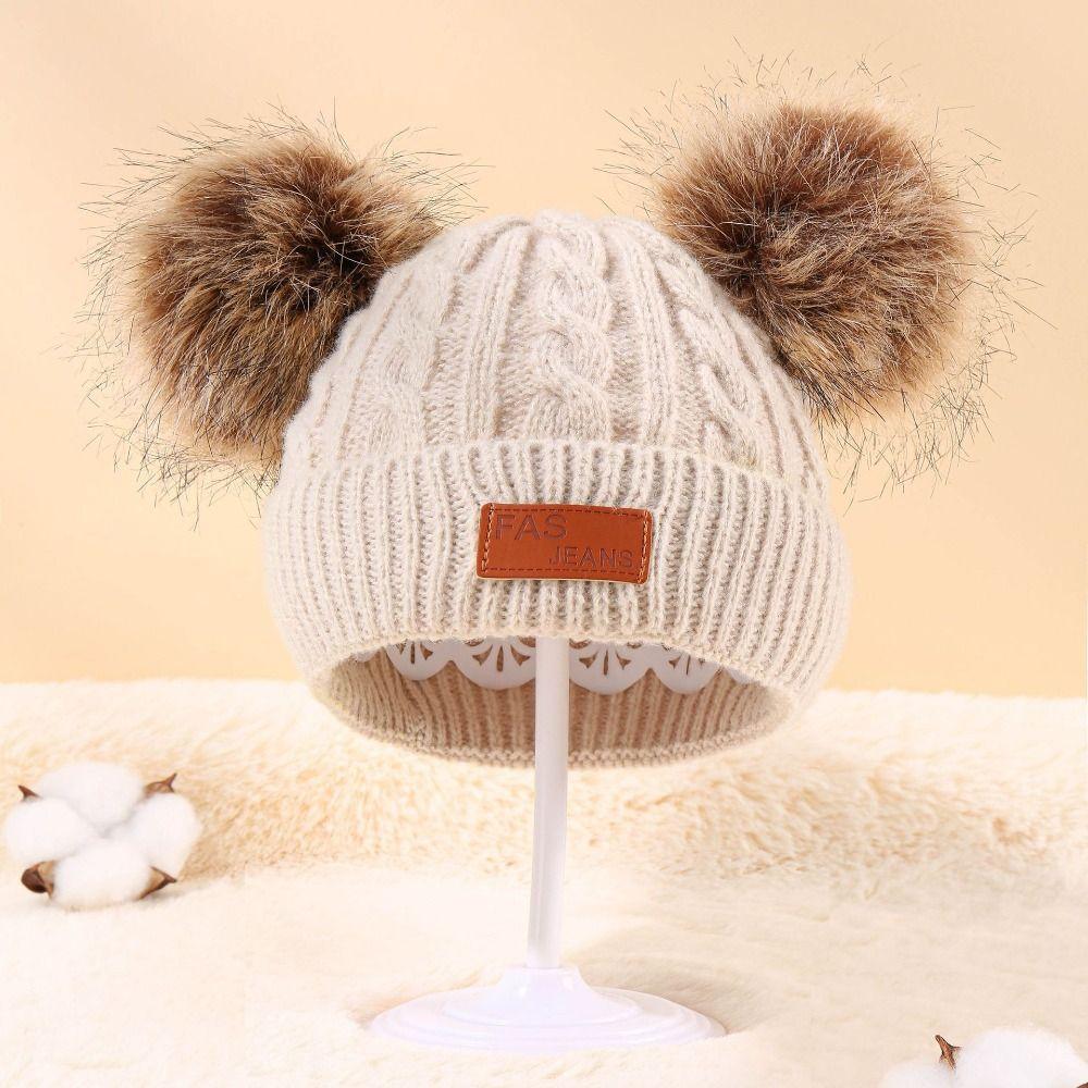 Warm Thicken Baby Hat Scarf Gloves Set Windproof Pompom Knitted Hats Toddler Bonnet  1-5 Years