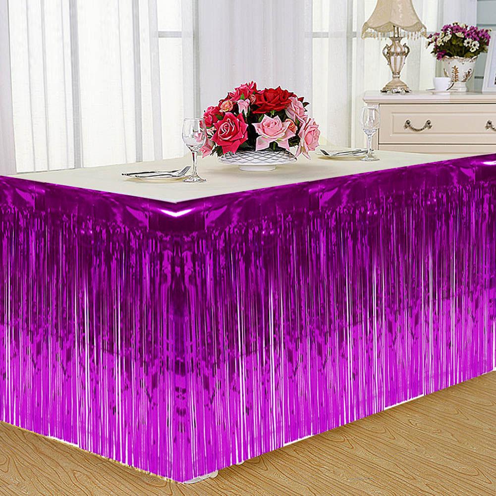 Decorative Tassel Table Skirt for Rectangular Round Table Birthday Wedding Party (Golden)