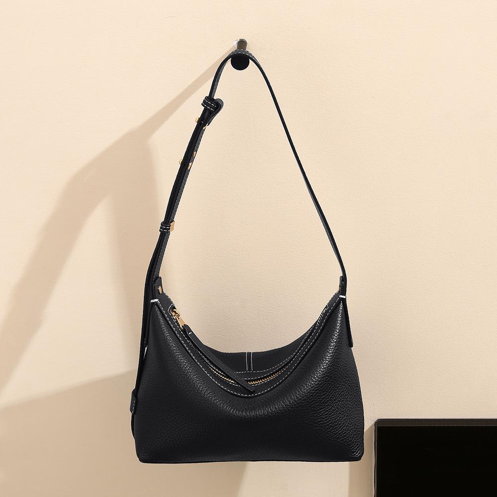 New First-layer Cowhide Hobo Bag, High-end Commuting Versatile Underarm Bag, Niche Design Leather Shoulder Messenger Bag
