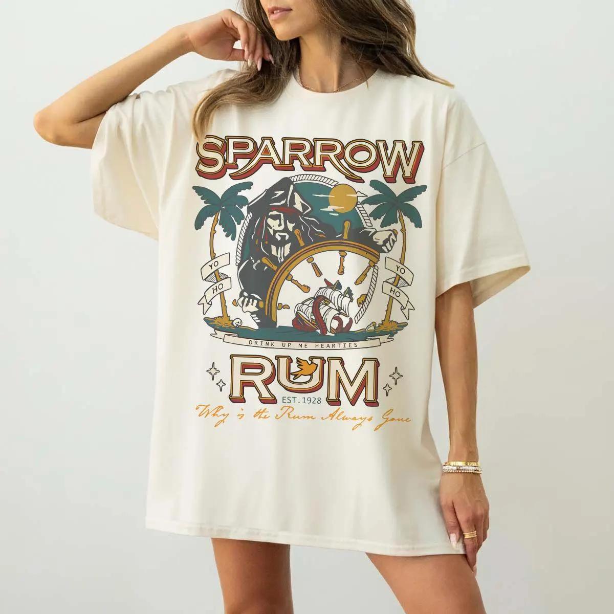 Retro Sparrows Rum Tee Captain Jack Sparrow Shirt Pirates of the Caribbean Shirt Why Is The Rum Always Gone S