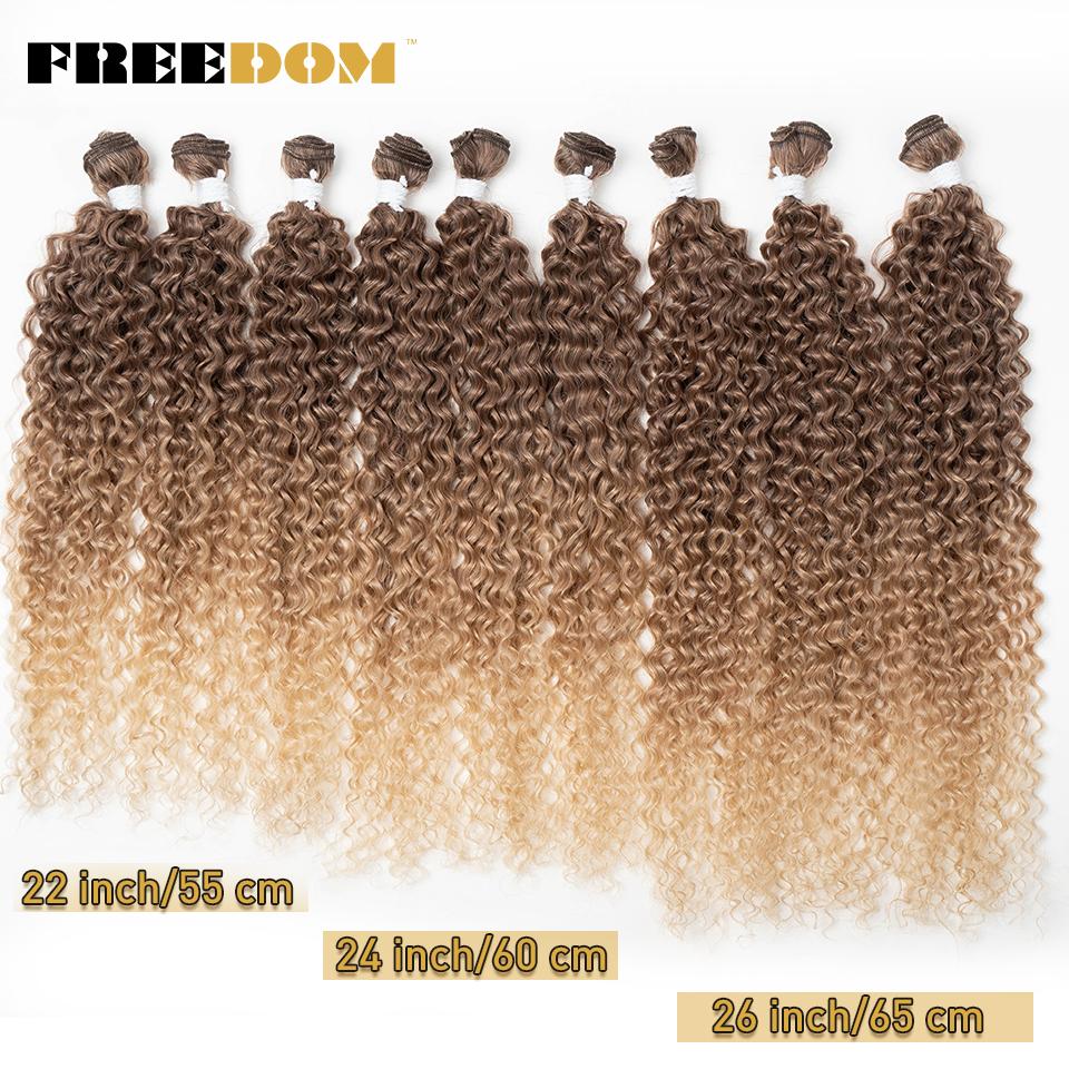 FREEDOM 22 24 26 Zoll Kinky Curly Synthetisches Haar Weave Extensions Ombre Braun Blond Hitzebeständige Faser Haarsträhnen