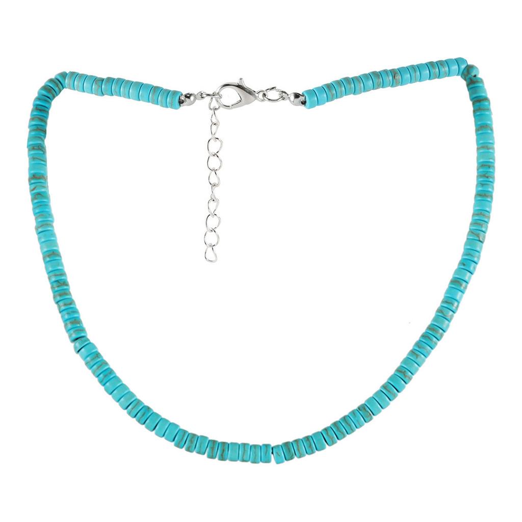 Simple Retro Turquoise Beaded Necklace Personalized Short URL Collarbone Chain Stackable Neck Chain