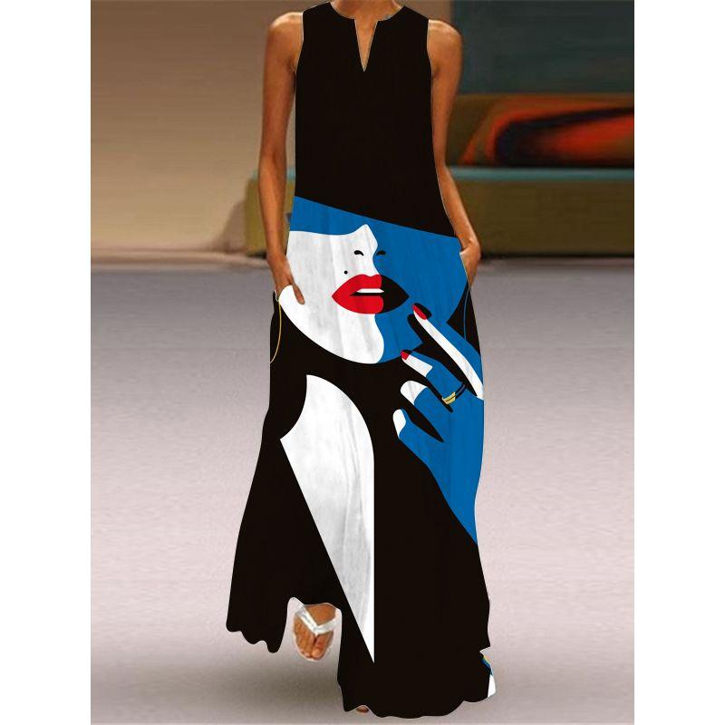 3D Three-Dimensional Print Dress Red Flower Tall Sleeveless Dress Beach Travel Photo Beach Dress