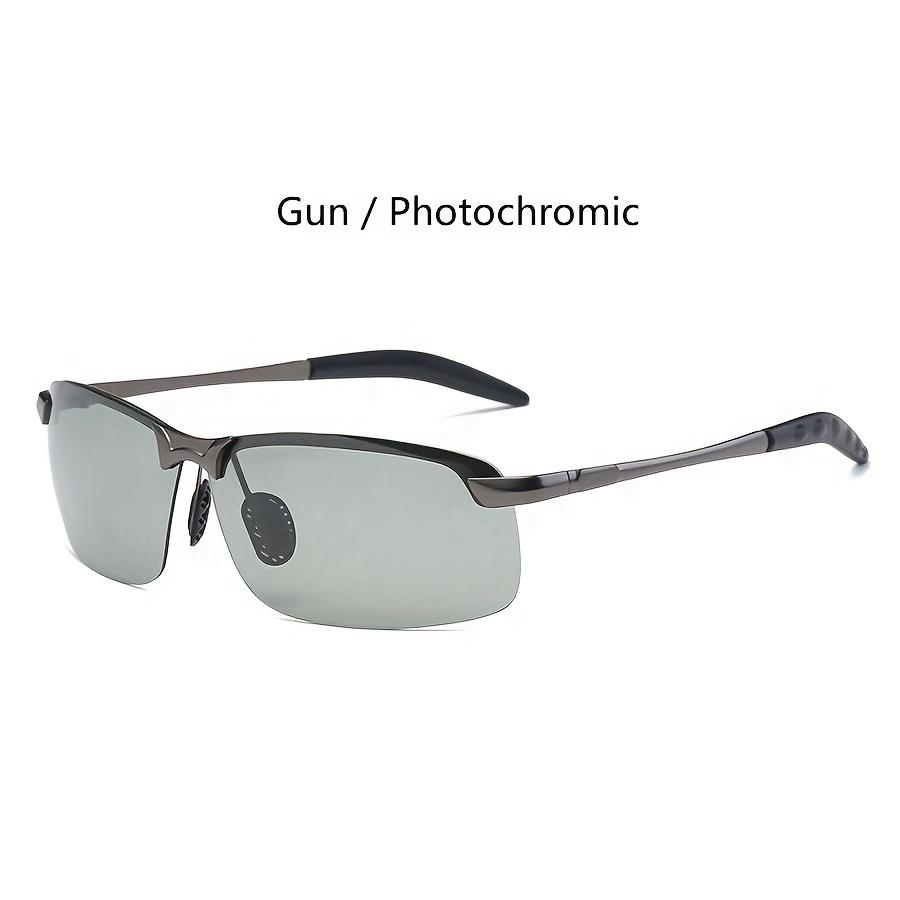 

Дизайнерские фотохромные поляризованные модные очки для мужчин и женщин - Винтажная металлическая полуободковая оправа, Безободковые линзы-хамелеоны для дневного и ночного использования