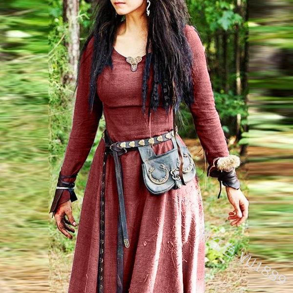 Medieval Retro Round Neck Long-sleeved Slim-fitting Dress, Renaissance Long Cosplay Performance Dress for Women