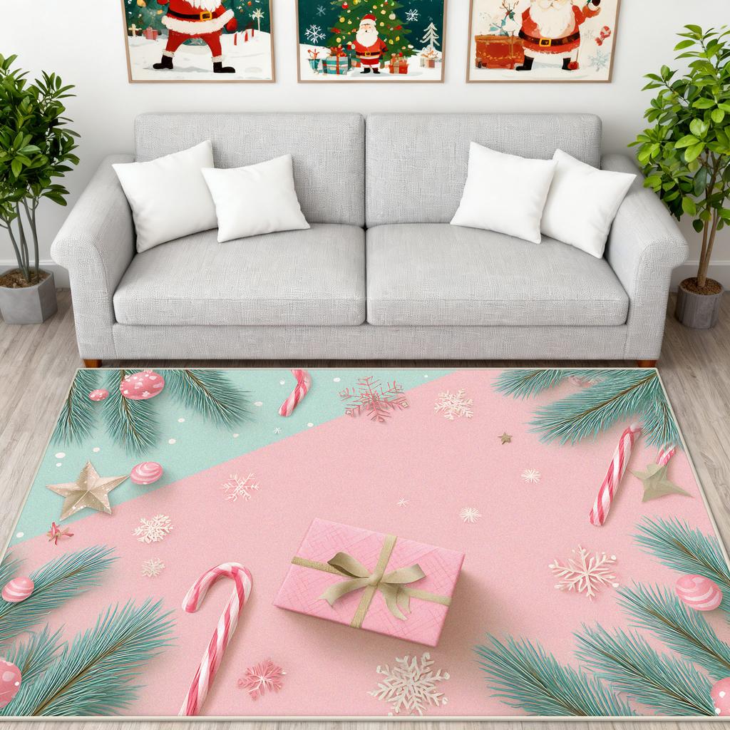 Pink Christmas Decoration Carpet Girl Bedroom Cloakroom Non-slip Floor Mat Creativity Living Room Sofa Area Rug Entrance Doormat