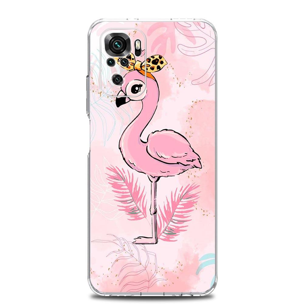 Phone Case For Xiaomi Redmi Note 13 12 5G 9S 9 8 10 11 Pro Plus 4G 9T 13C 12C 10C 9C 9A 7 Clear Cover Lovely Pink Flamingos Leaf