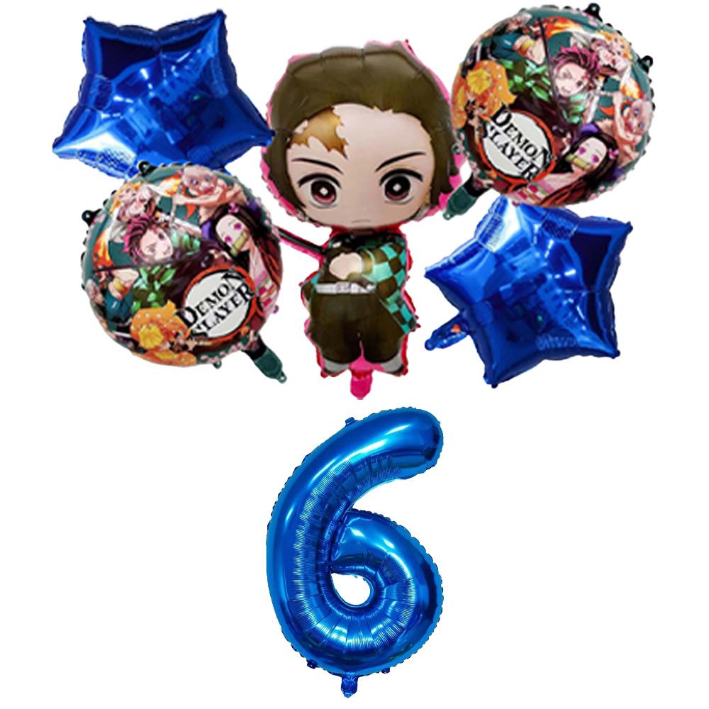 Demon Slayer Verjaardagsdecoraties Kimetsu No Yaiba Thema Anime Ballonnen Taarttoppers Sleutelhangers Verjaardagscadeaus voor Kinderen Babyborrel