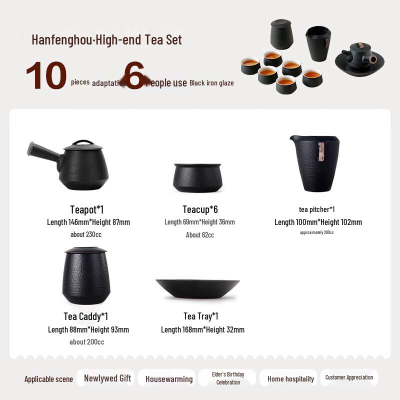 Edenus Han Style Black Iron Glaze Ceramic Kung Fu Tea Set