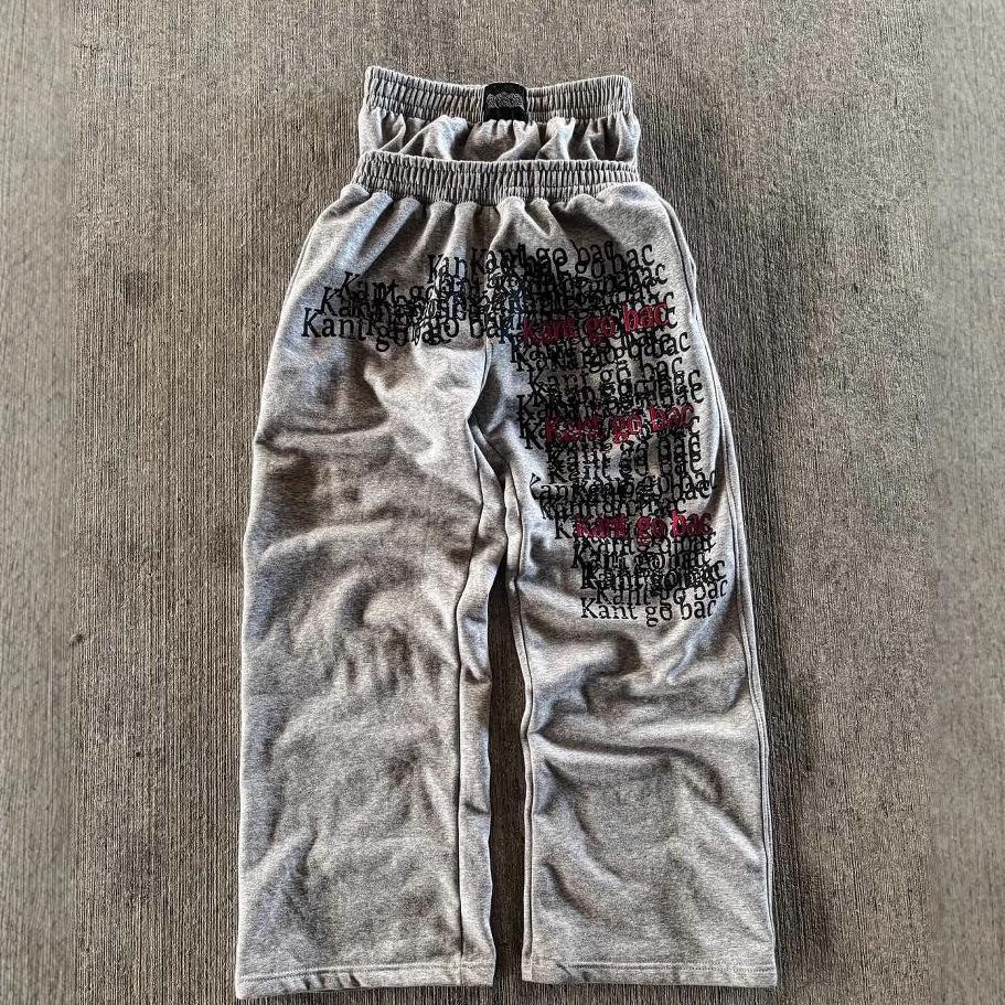 European and American loose retro heavy industry letter-printed casual pants double waist high street fashion wide-leg pants hip-hop