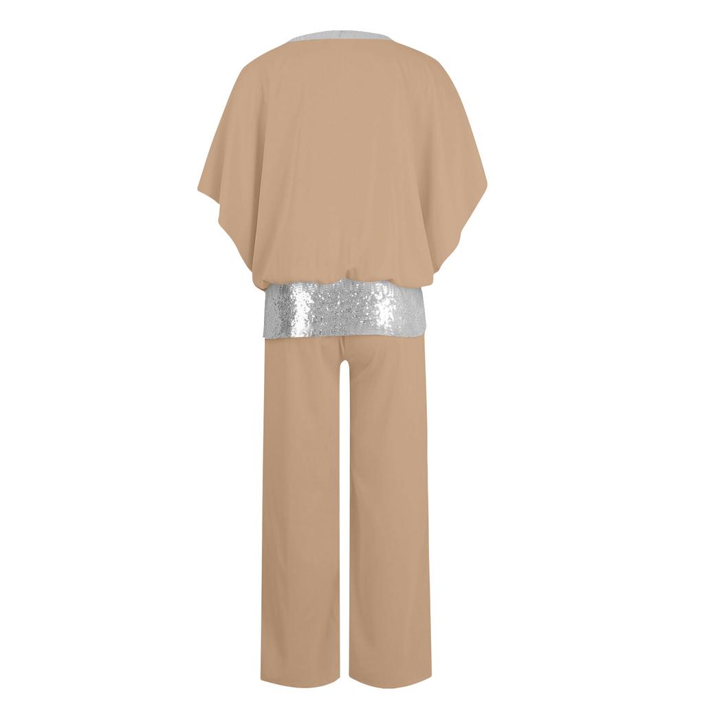 Women’s Two Piece Chiffon Pant Suit with Sequin Trim for Special Occasions Evening Formal Outfits Mother of the Bride