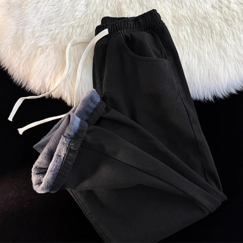 Stylish Women's Winter Jeans,  Thickened Fleece-lined Denim Pants with Drawstring Waist, Comfortable Casual Jeans for Everyday & Outings